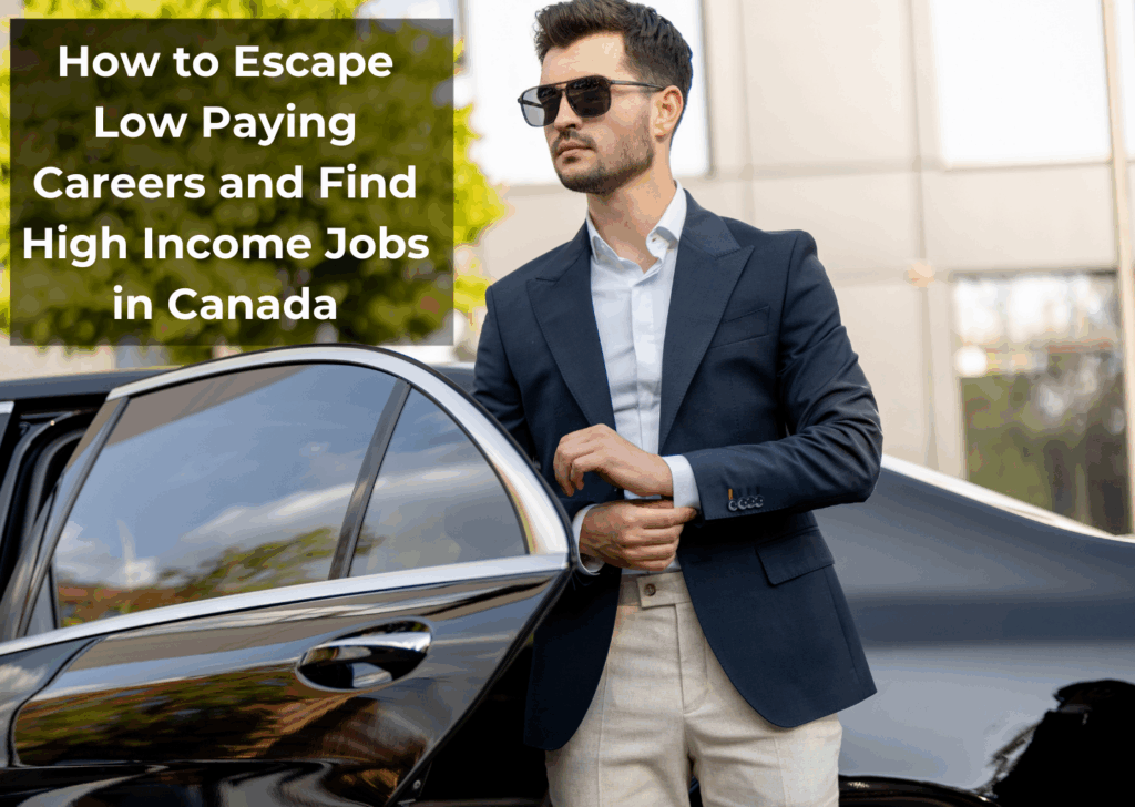 Professional man in a suit standing next to a luxury car, representing success after switching to one the high-income jobs in Canada